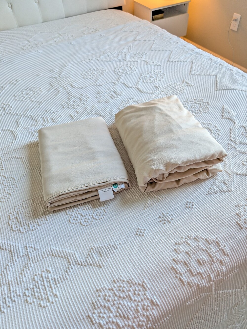 BAMBOO Soft Beige Cream Fitted Sheet & Flat Sheet Cooling Breathable Set Washed